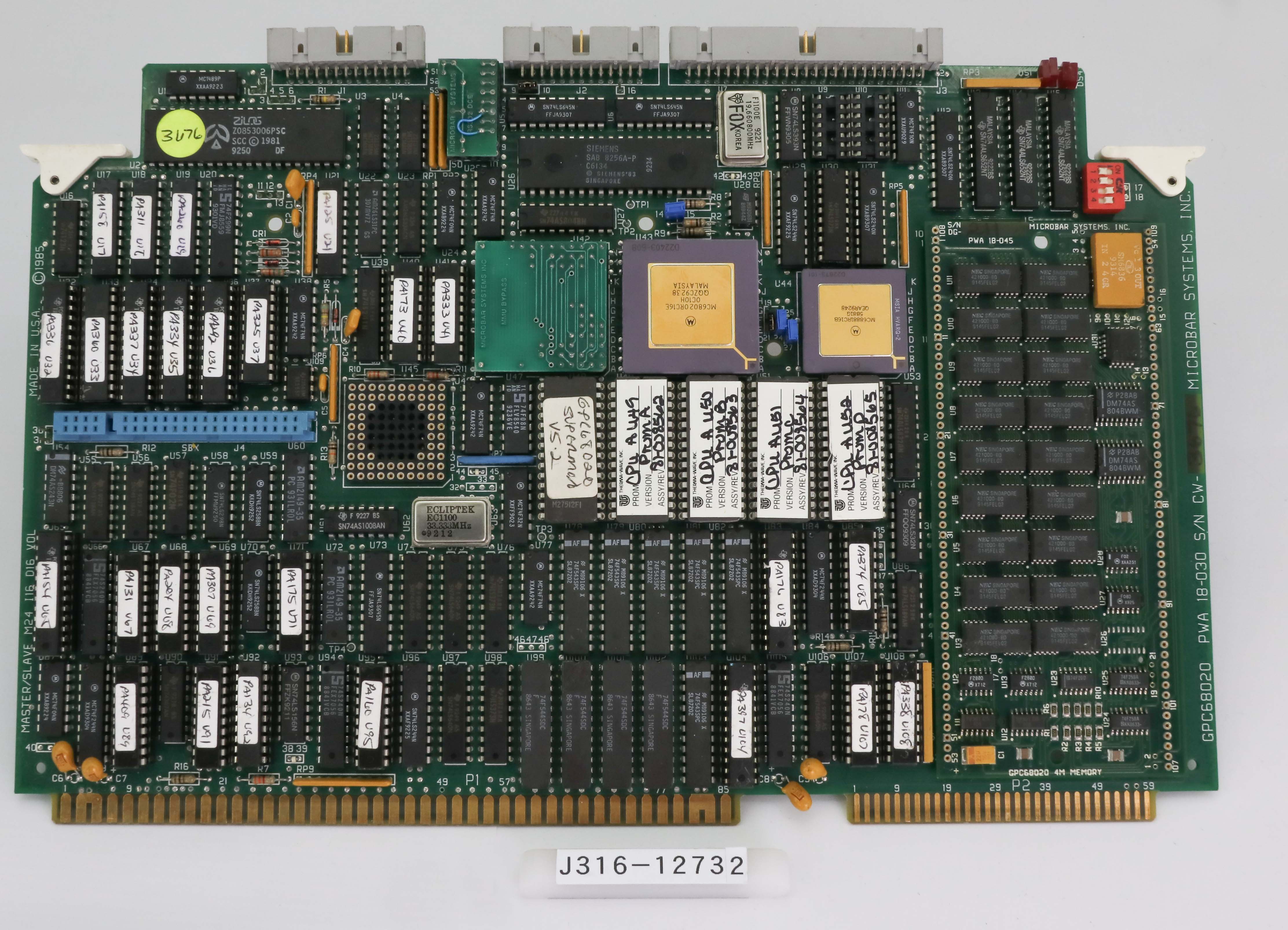 12732 MICROBAR SYSTEMS PCB,GPC 68020 W/ GPC68020 4M MEMORY PWA 18